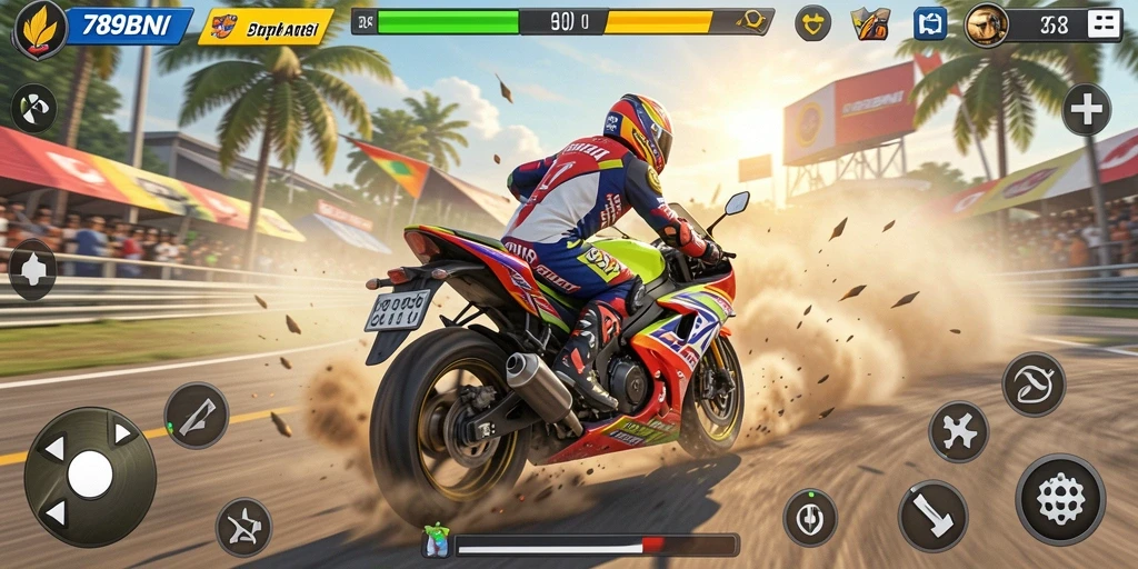 Gameplay seru dengan balapan motor yang mendebarkan.