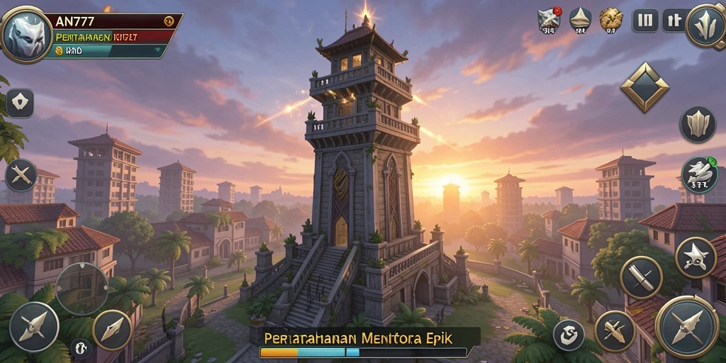 Screenshot gameplay AN777 menampilkan aksi menara pertahanan melawan serangan musuh.