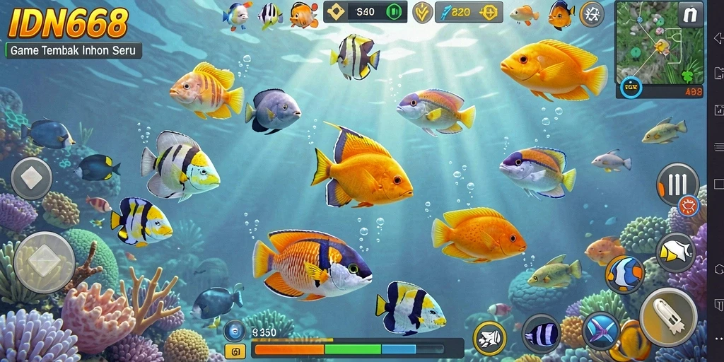 Screenshot gameplay IDN668 yang menampilkan aksi menembak ikan.