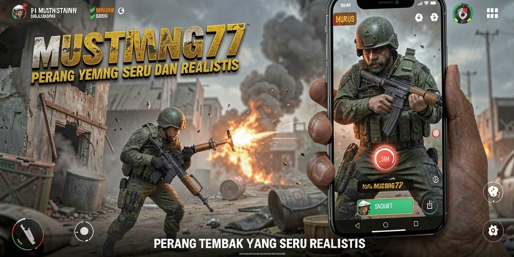 Screenshot MUSTANG77 menampilkan aksi tembak-menembak yang intens.