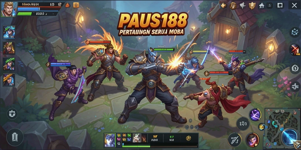 Screenshot gameplay PAUS188 menampilkan aksi seru dalam pertempuran MOBA.