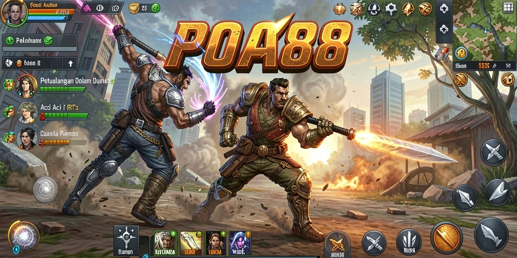 Tampilan mendebarkan dari gameplay ARPG di POA88 saat bertempur melawan monster.