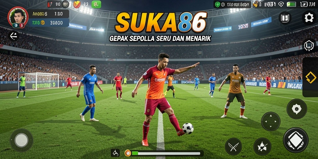 Tampilan gameplay SUKA86 menampilkan aksi seru di lapangan sepak bola.