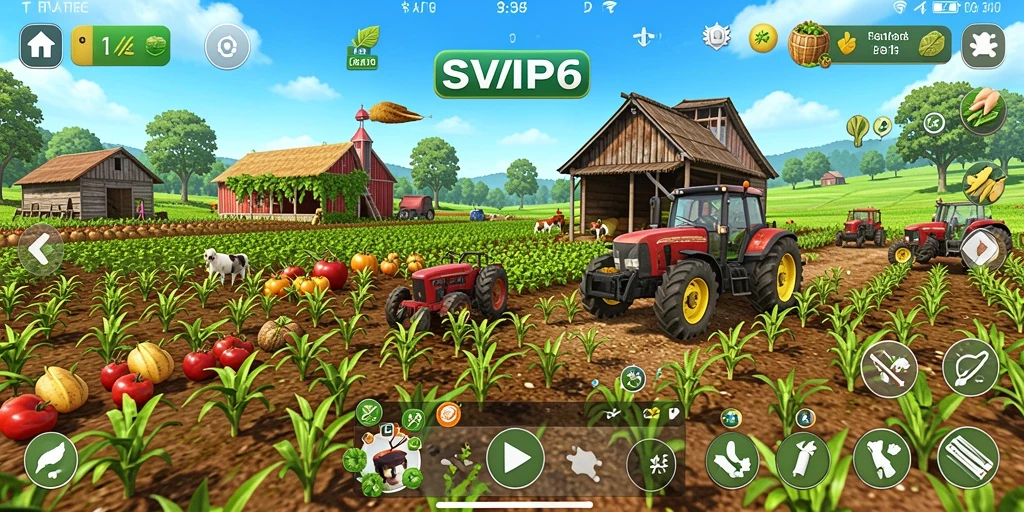 Tangkapan layar gameplay yang menampilkan ladang dan hewan ternak di SVIP6.